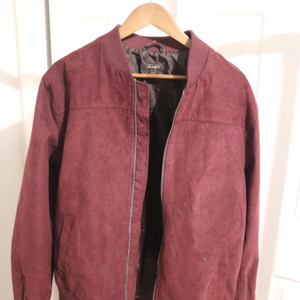 Tasso Elba "Suede" Maroon Bomber Jacket